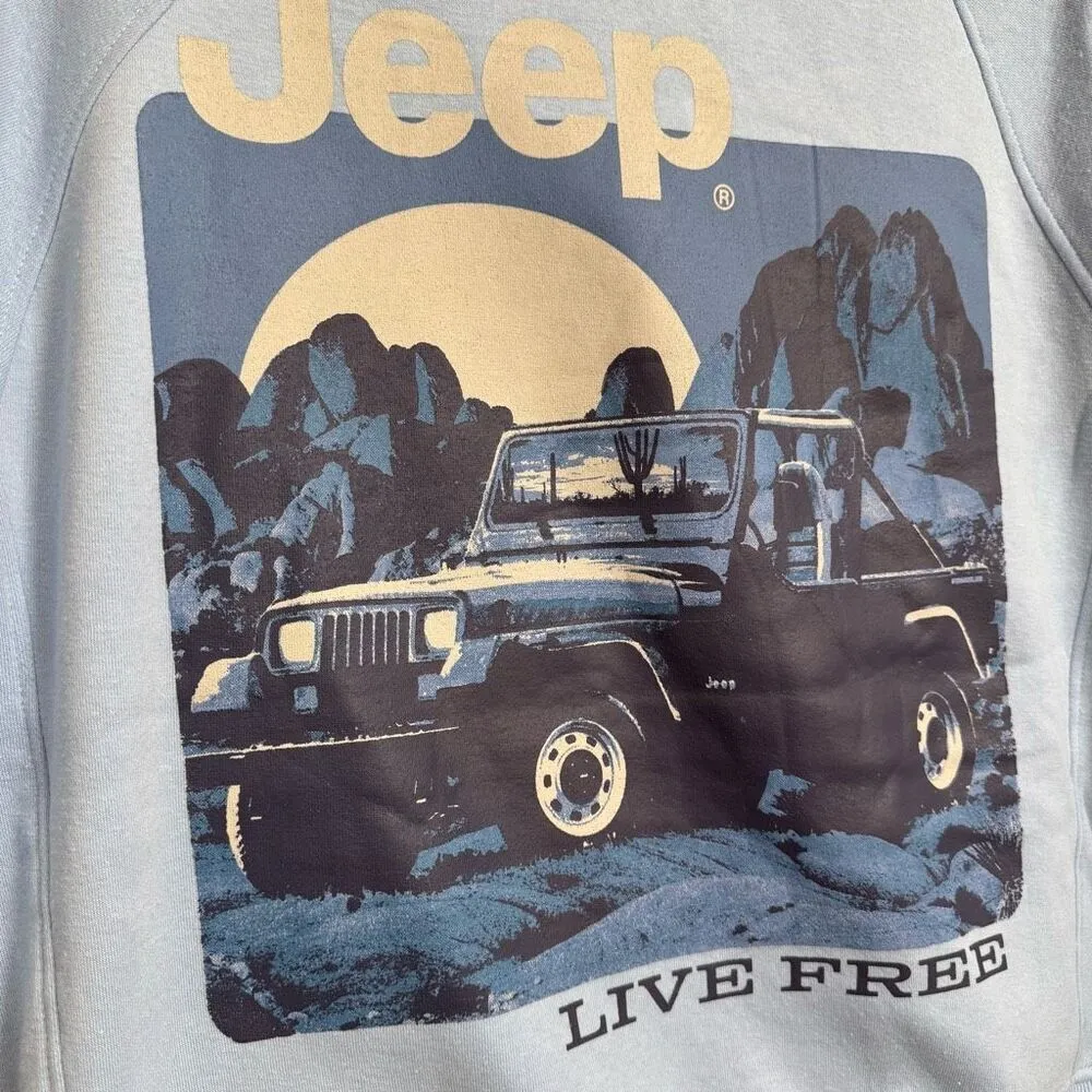Official Jeep Light Blue Live Free Pullover Graphic Cotton Sweater Size Small NW - Image 5