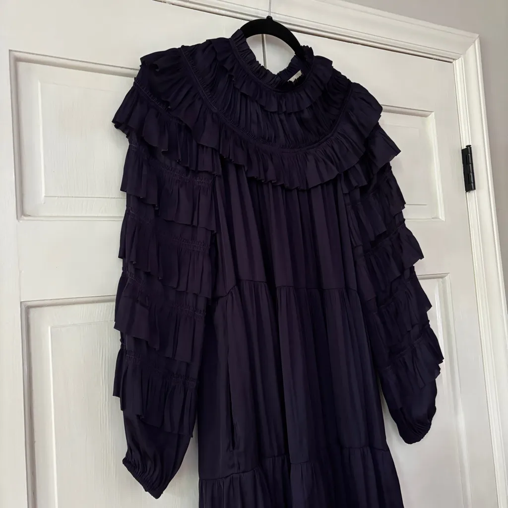 Ulla Johnson Elsa Dress Lago Deep Purple Size 0 Ruffle Royal Tiered Statement - Image 5