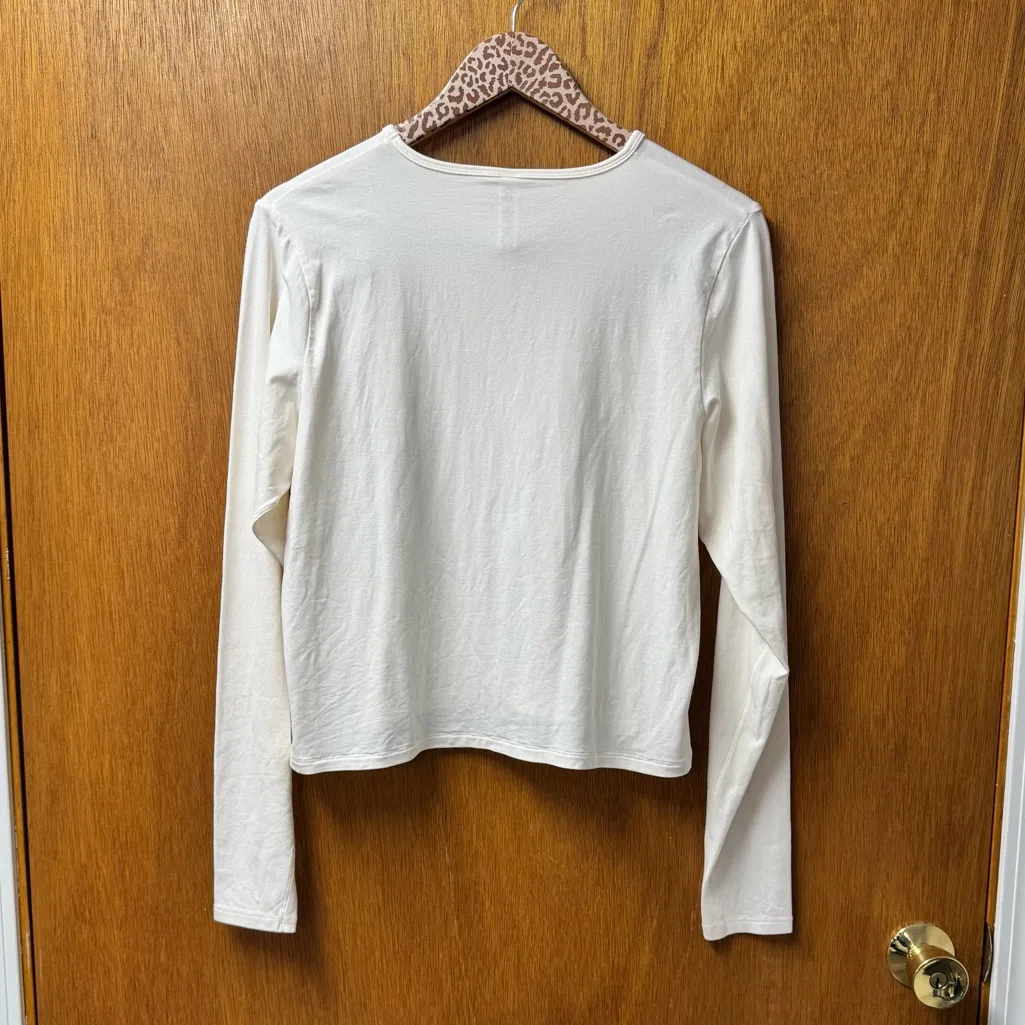 Skims Vintage Cropped Long Sleeve Pullover Top Round Neck Stretchy White 3X - Image 12