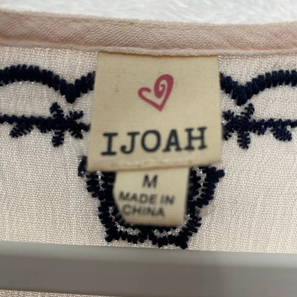 IJOAH Beige Floral Embroidered 3/4 Sleeve Midi Dress Blue Size M - Image 7