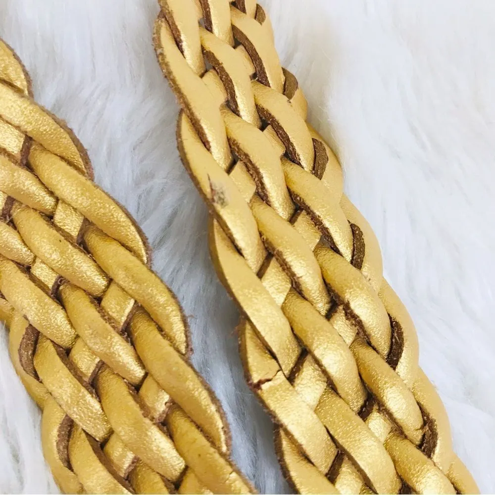 VINTAGE 90s Gold Metallic Woven Leather Belt Braided Y2K Retro Medium Large Gold - Image 9