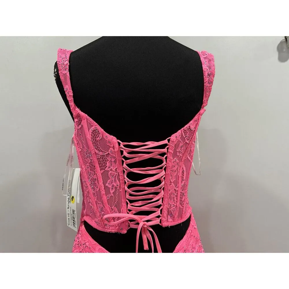 Sherri Hill 56033 Corset Back Off the Shoulder Gown Bright Pink Sz 12 NWOT - Image 6