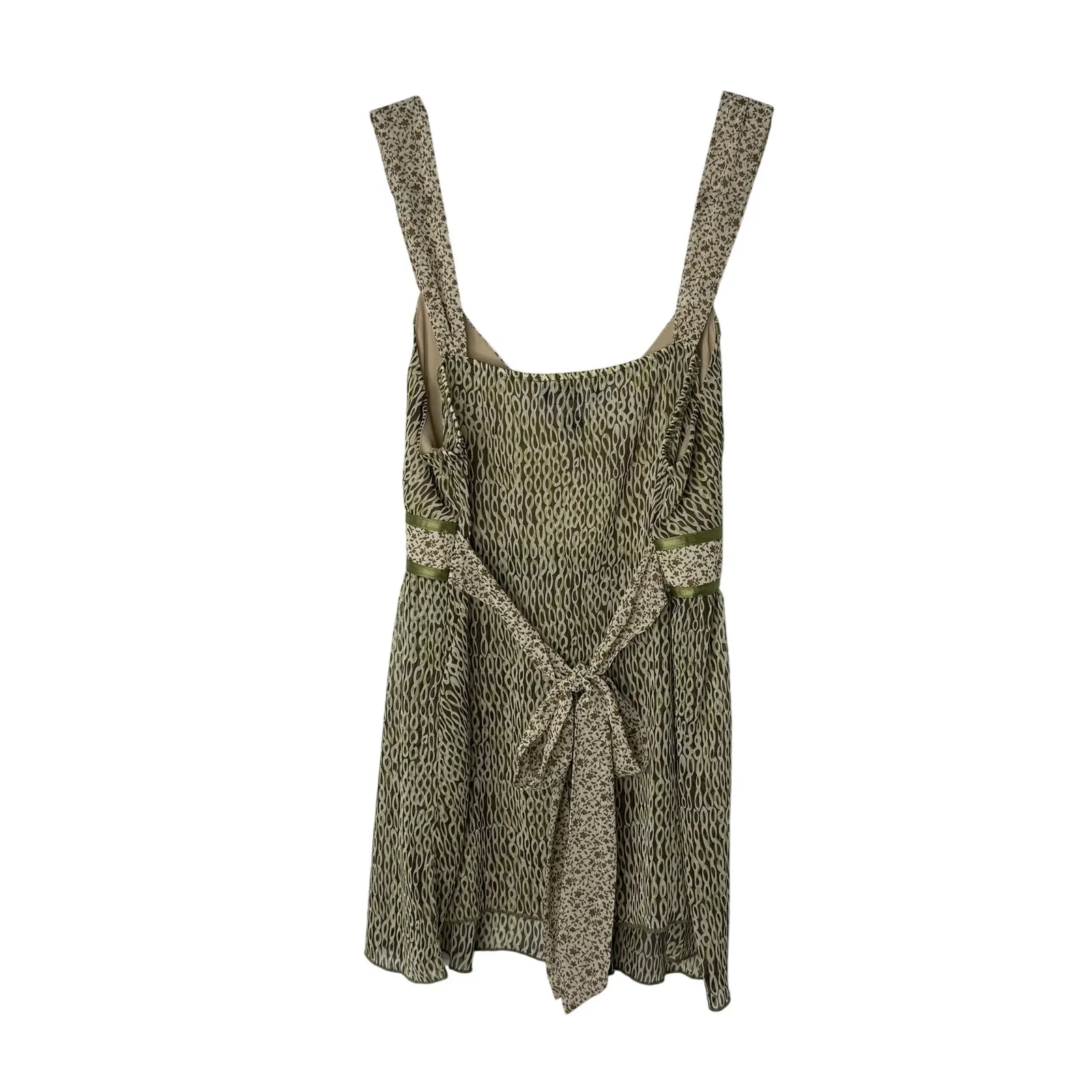 Y2K Sheer Babydoll Top Green Brown Tie Back Empire Waist XL Festival Indie - Image 2