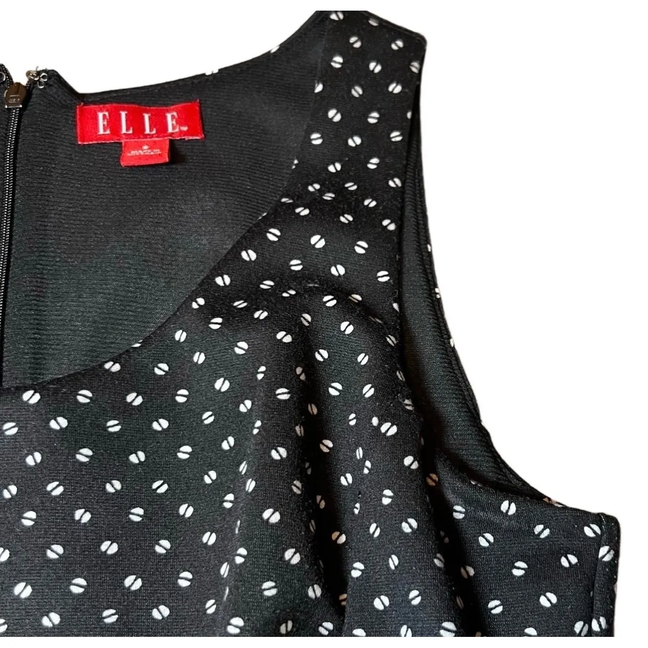 Elle Sleeveless Dress Womens 8 Black White Polka Dot Midi Retro Spring Fit Flare - Image 14