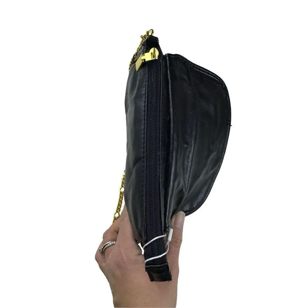 Motivi Italian Glossy Faux Leather Soft Clutch Wristlet Gold Chain Strap Flap Black - Image 7