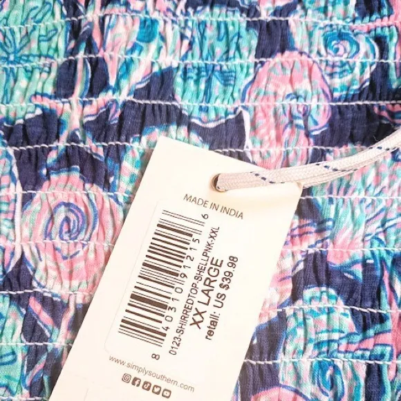 Simply Southern Blue Pink Seashell Shirred Smocked Blouse Crop Top - size XXL - Image 9