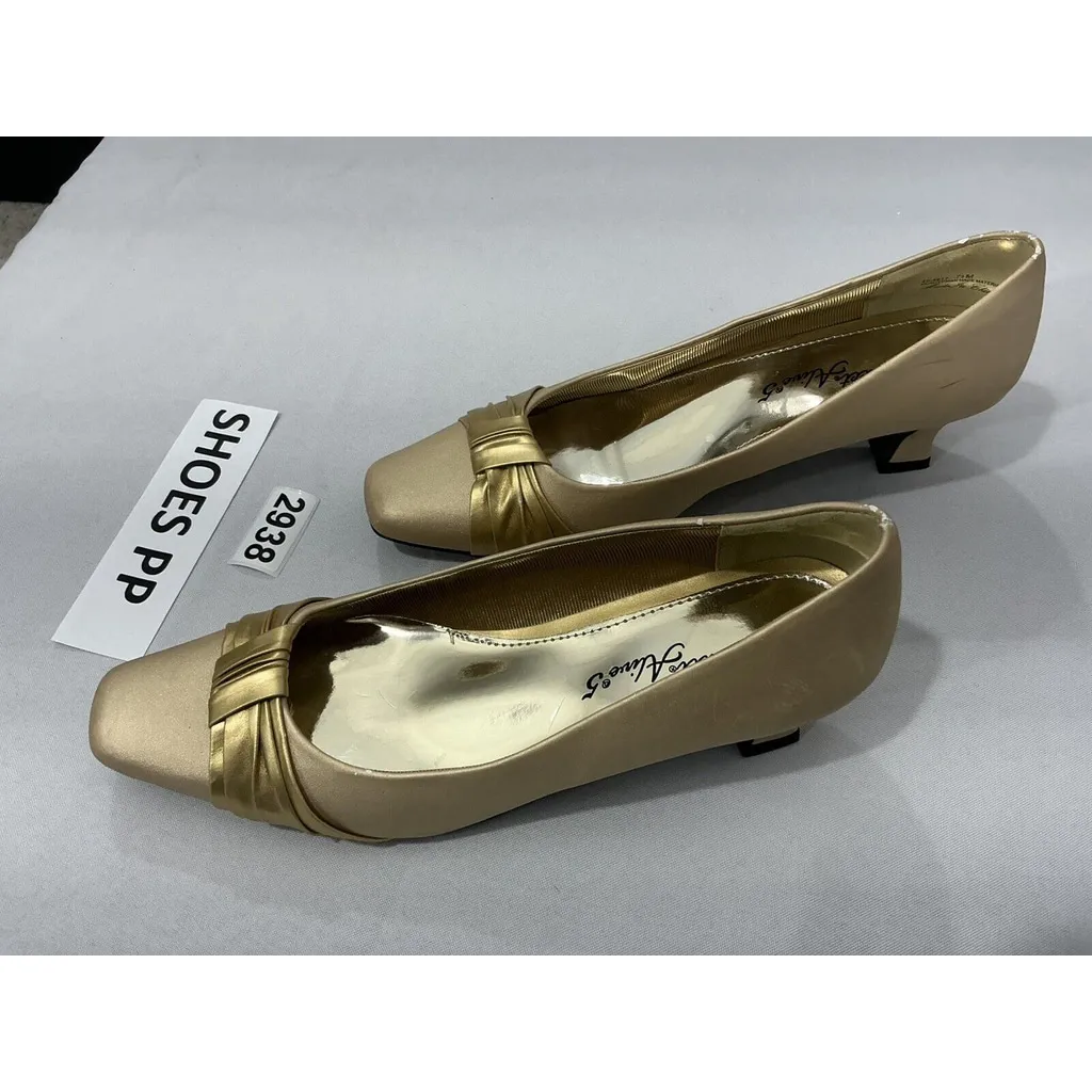 Womans Easy Spirit Alive 5 Size 7.5 M Gold Satin Slip On Heel Pumps - Image 3