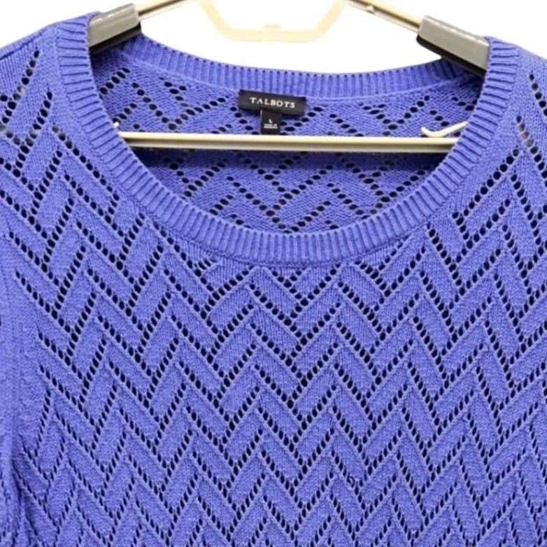 Talbots Open Knit Sweater‎ Blue Large - Image 3