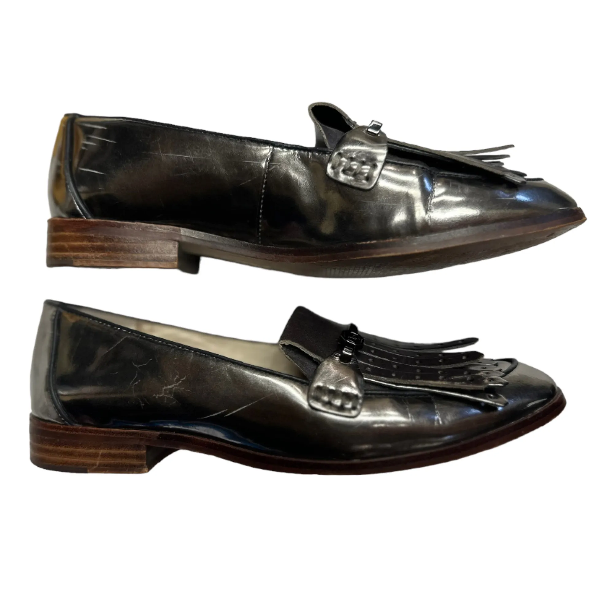 Louise et Cie Anthropologie Womens Patent Leather Kiltie Loafers Silver Size 6.5 - Image 5