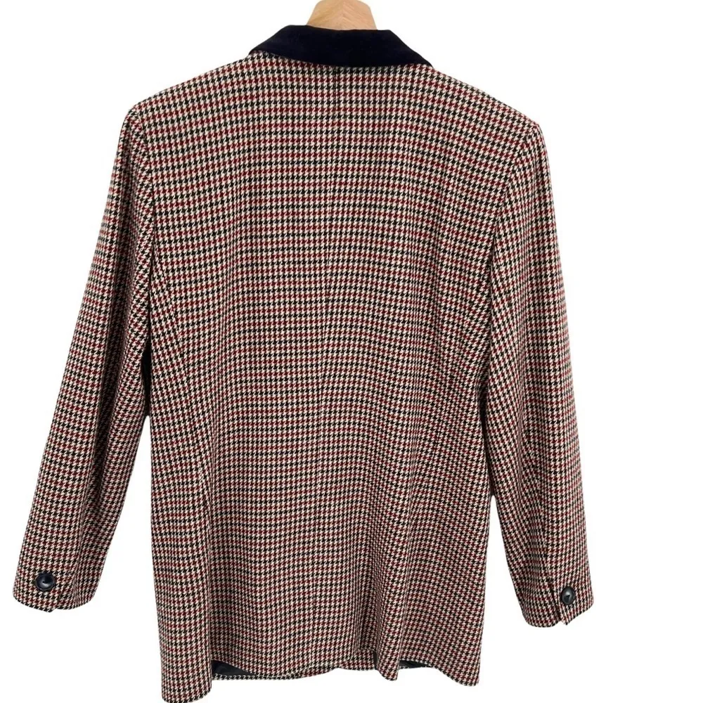 NORTON MCNAUGHTON Vintage Houndstooth Single Breasted Wool Blazer Size 8 Preppy - Image 2
