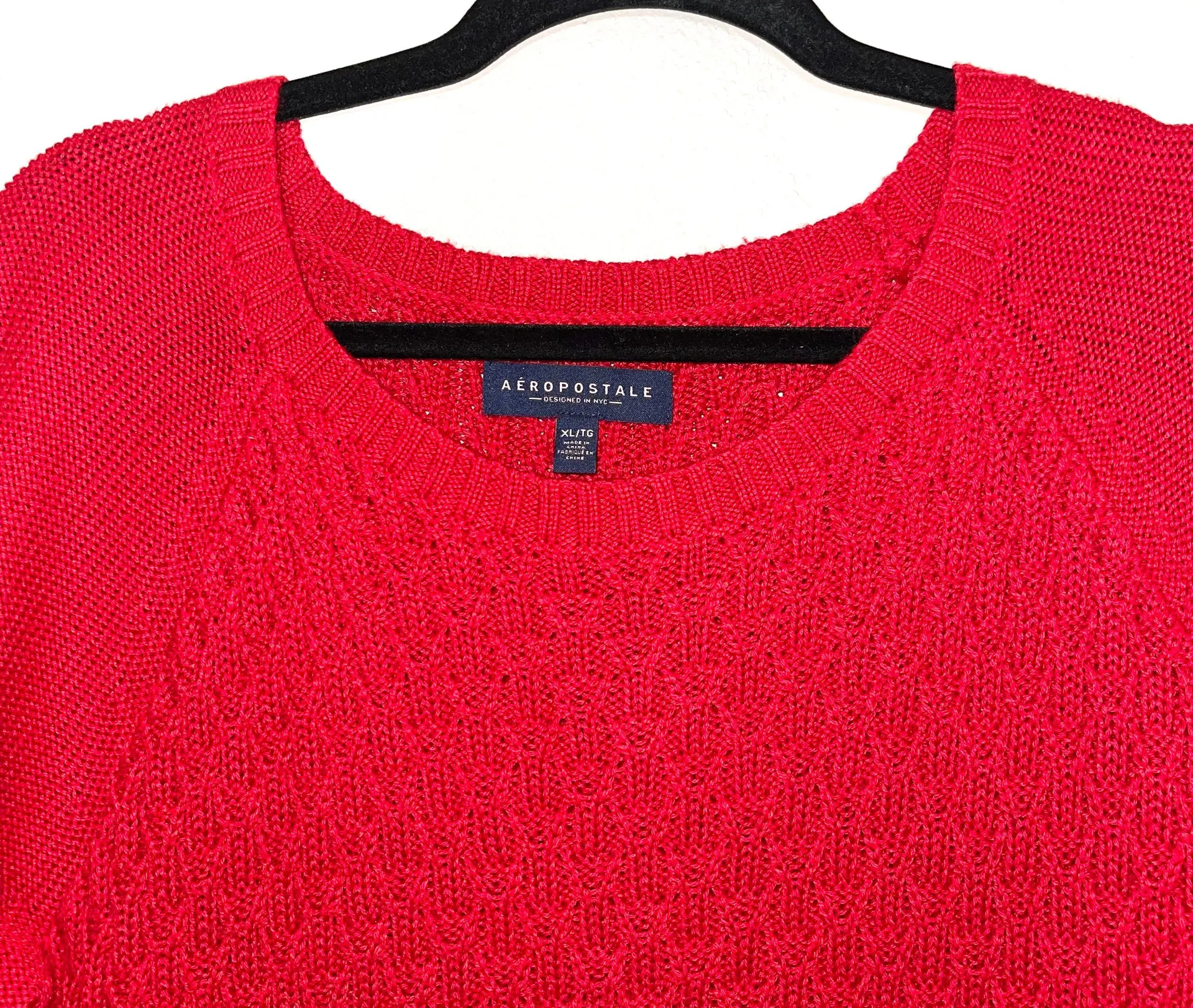 Red Cable Knit Cotton Crew Sweater - Image 3