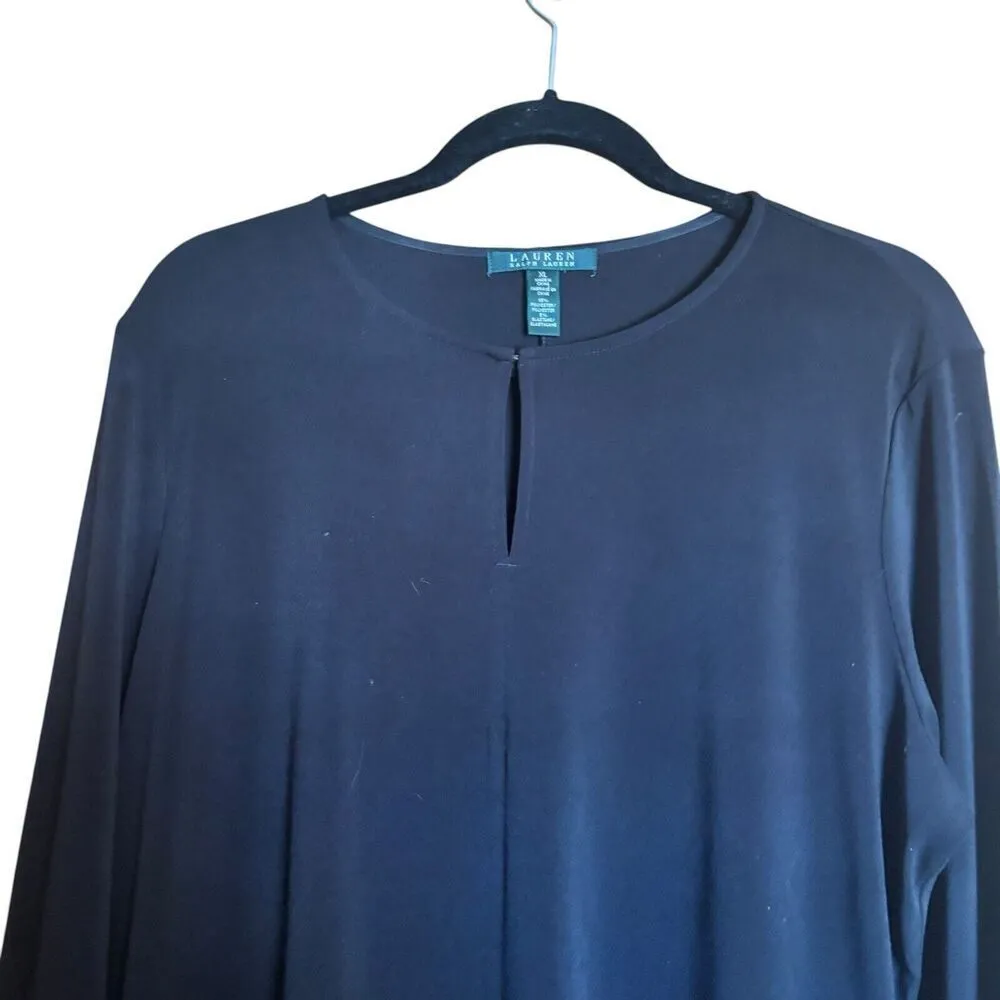 Lauren Ralph Lauren Tunic Top Womens XL Black Keyhole Front Stretch Blouse - Image 2