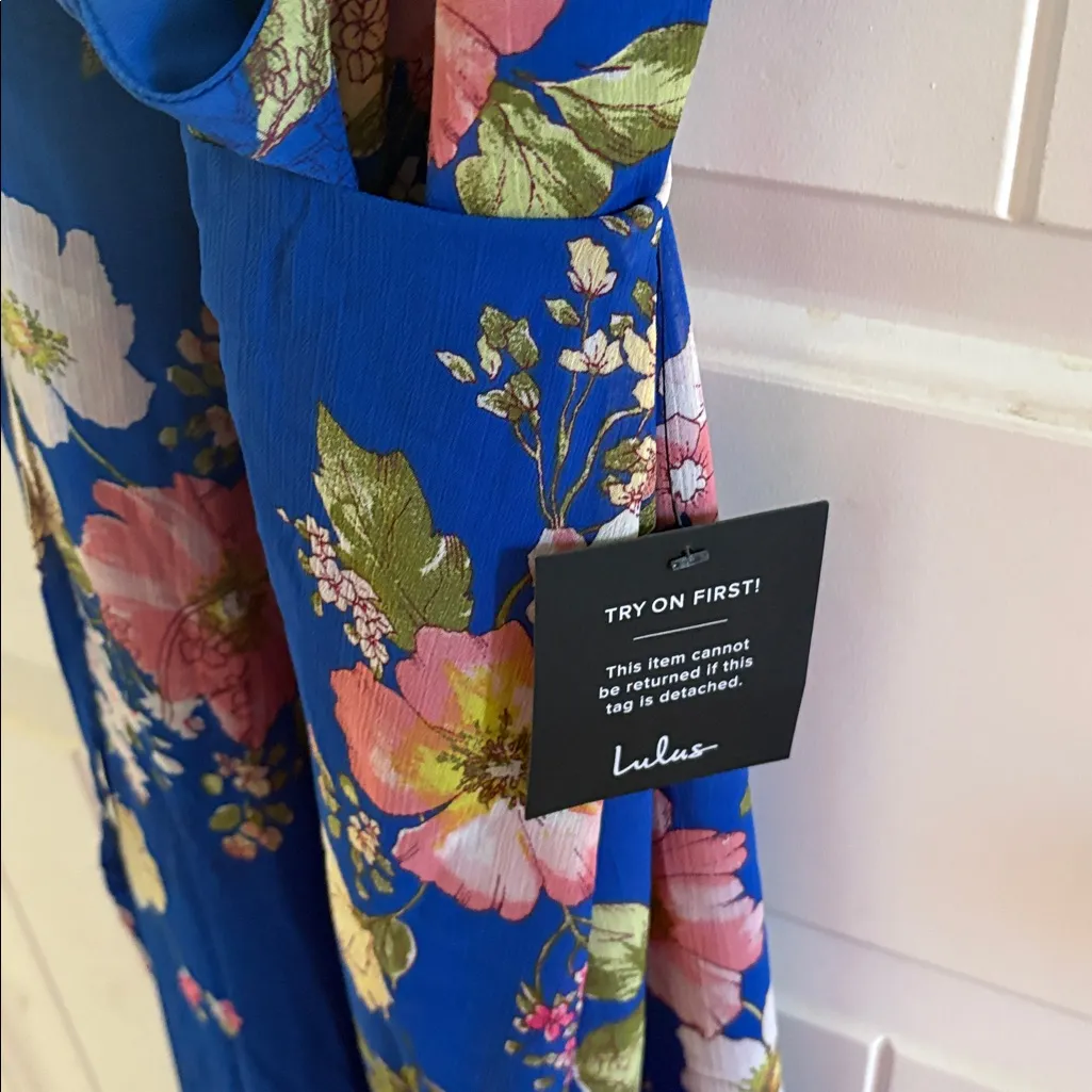 NWT Lulus Sensational Season Blue Floral Print Tie - Image 3