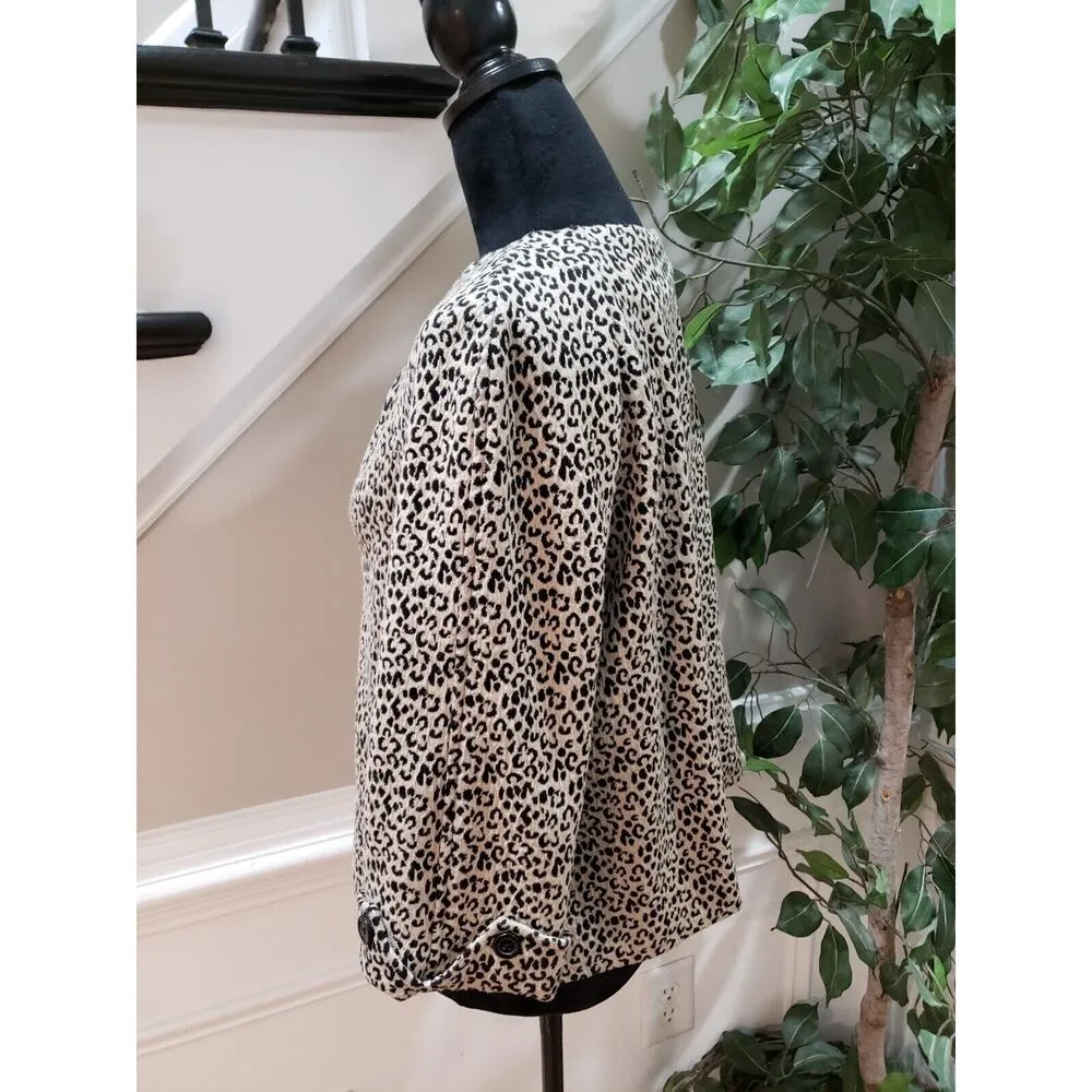Kim Rogers Womens Tan Black Leopard Print Casual Button Front Blazer Sz Petite M - Image 5