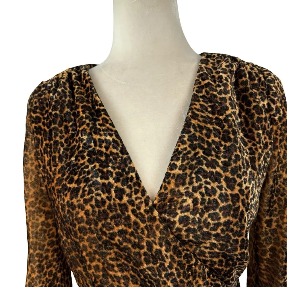 J. Crew Velvet Drapey Wrap Dress Leopard Long Sleeve Size Petite 4 K0145 Career - Image 6
