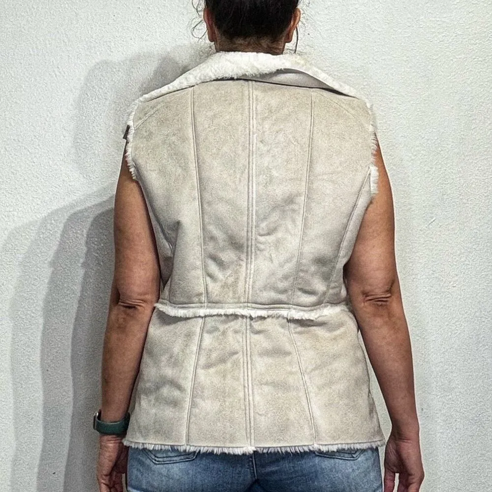 White House Black Market Tan Faux Shearling Fur Vest Sz L - Image 12