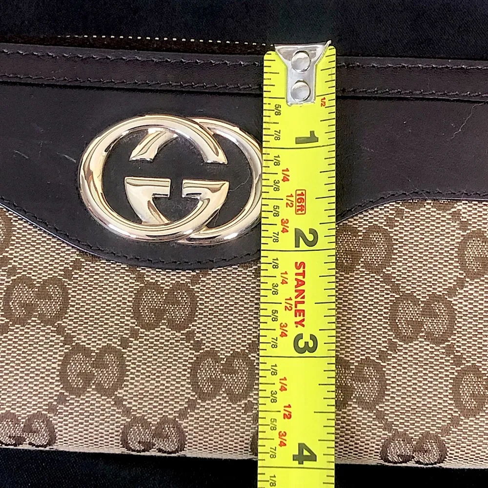 Gucci GG Web Canvas Interlinked G’s Soho Brown Leather Trim Continental Wallet - Image 14