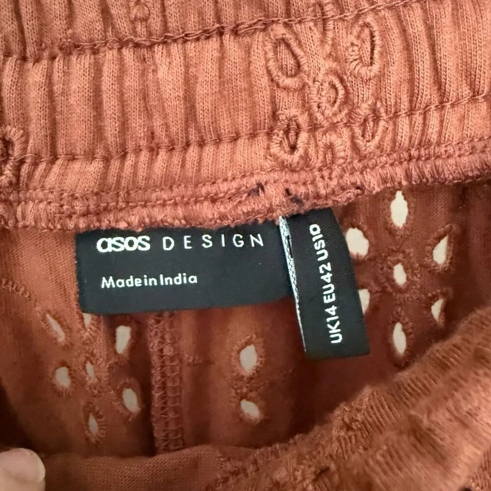 ASOS Design Women’s 10 Brown Eyelet Cropped Pants Wide Leg - Image 2