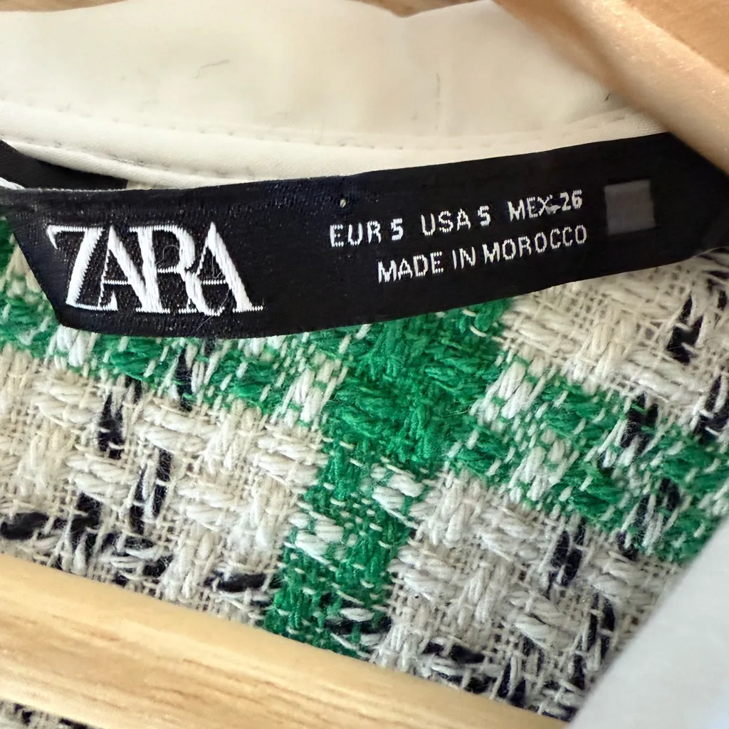 Zara blogger romper jumpsuits textured weave Green White Fabric pockets size S - Image 3