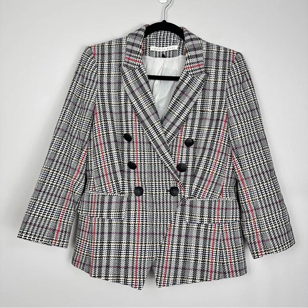 Veronica Beard Empire Tweed Dickey Jacket Blazer Black Red Plaid Medium Size 8 - Image 4