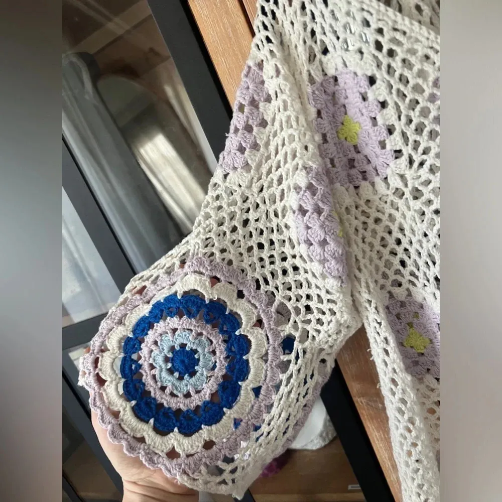 Zara crop top crochet evil eye cover-up wide boat neck swimsuit short sleeve - Image 4