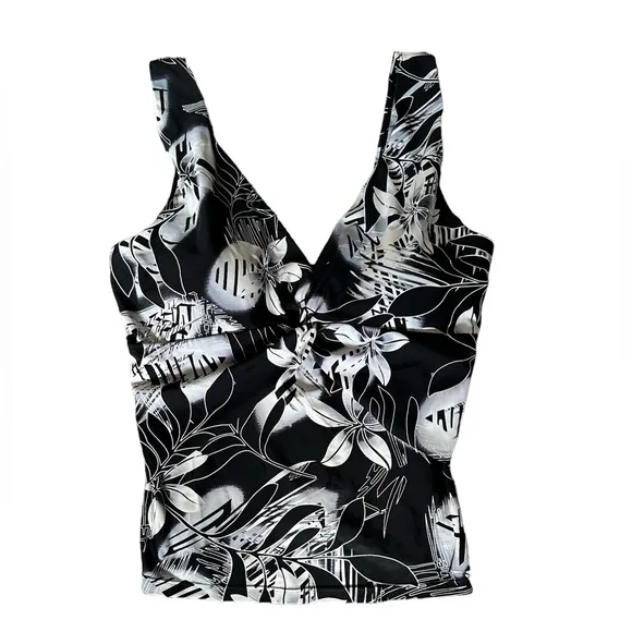 🔵 SALE 3/$25 RAYA SUN MISSY TANKINI BLACK WHITE FLORAL SWIMSUIT TOP 14 - Image 2
