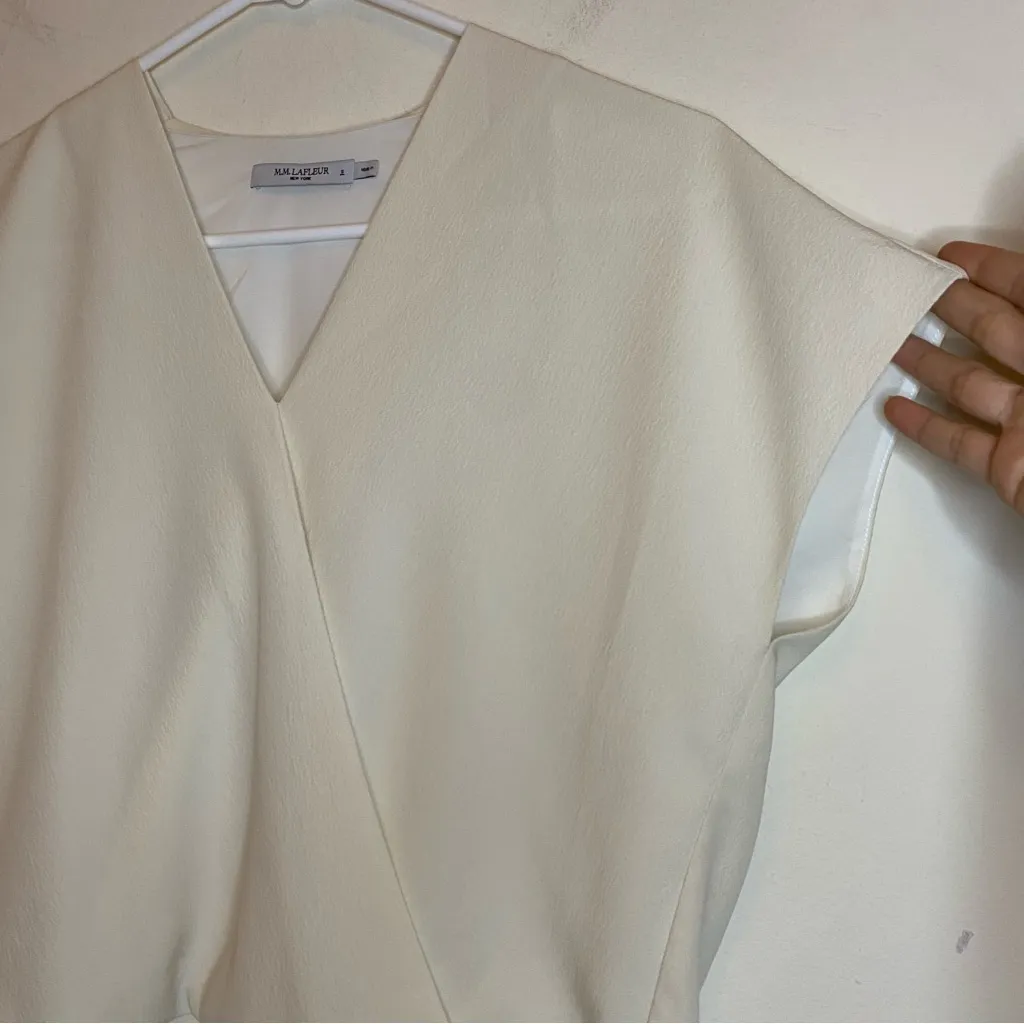 MM LAFLEUR Antonia Draped Front Short Sleeve Top Eco Soft Weave Ivory Sz Small - Image 8
