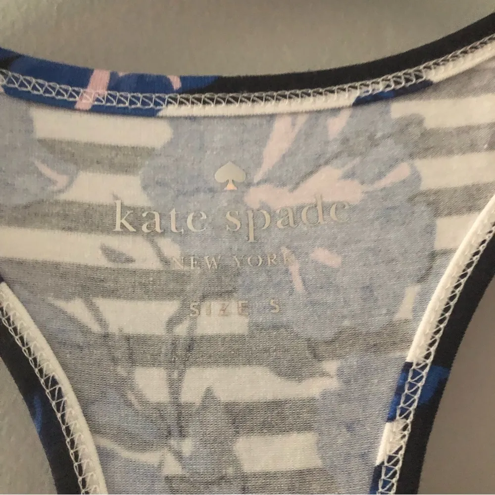 Kate Spade Blue Floral and Stripe Ruffle Trim Racerback Tank Top - Image 5