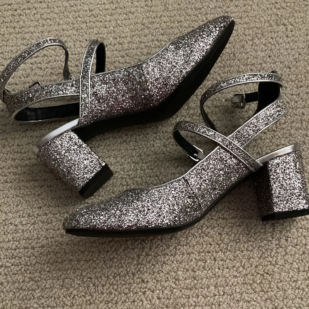 NEW J. Crew Indigo Rd Glitter Strappy Block Heel Sandals High Heels Size 8 NWOB - Image 4