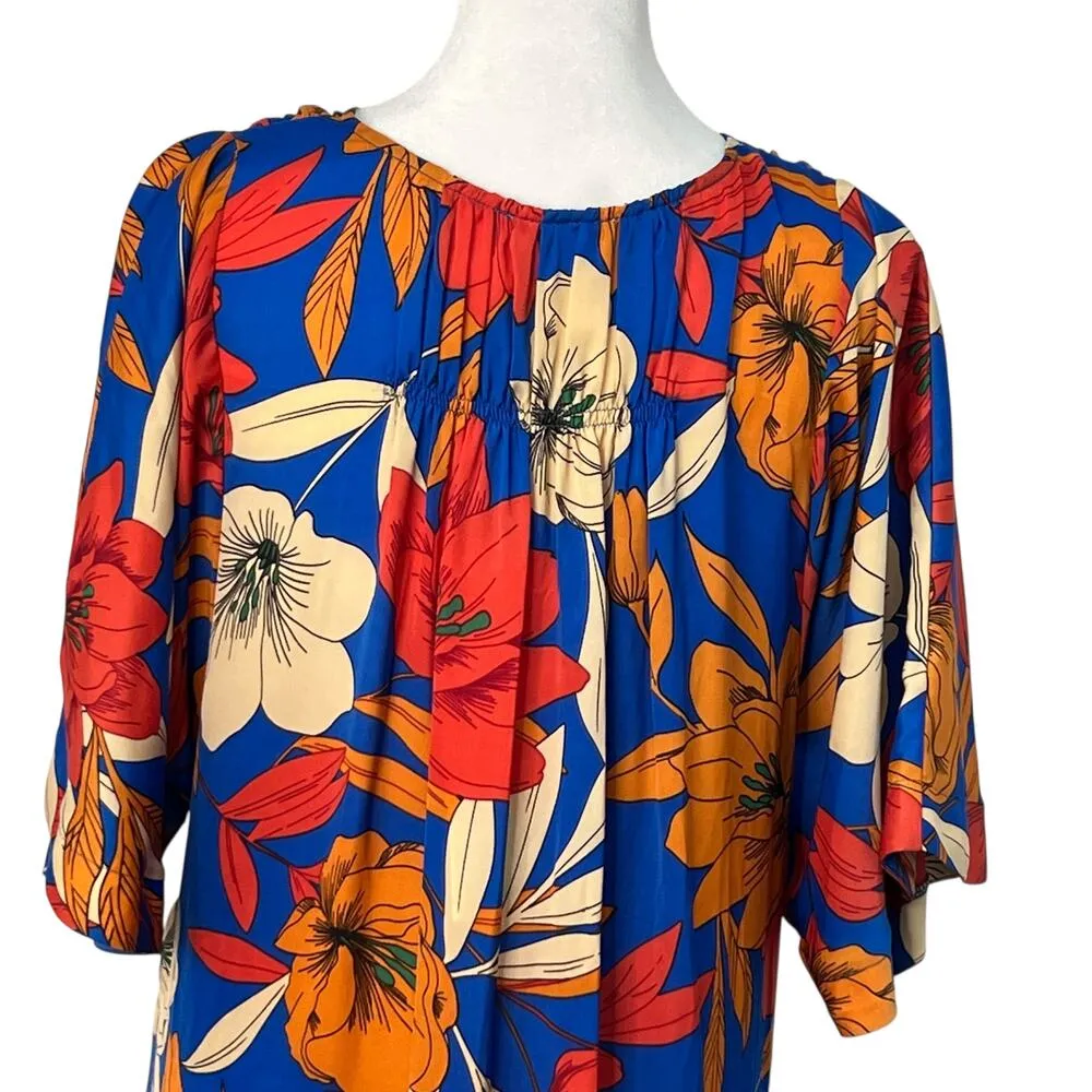 Easel Geometric Floral Maxi Dress Blue Tiered Pockets Small V Neck Boho NWT - Image 12