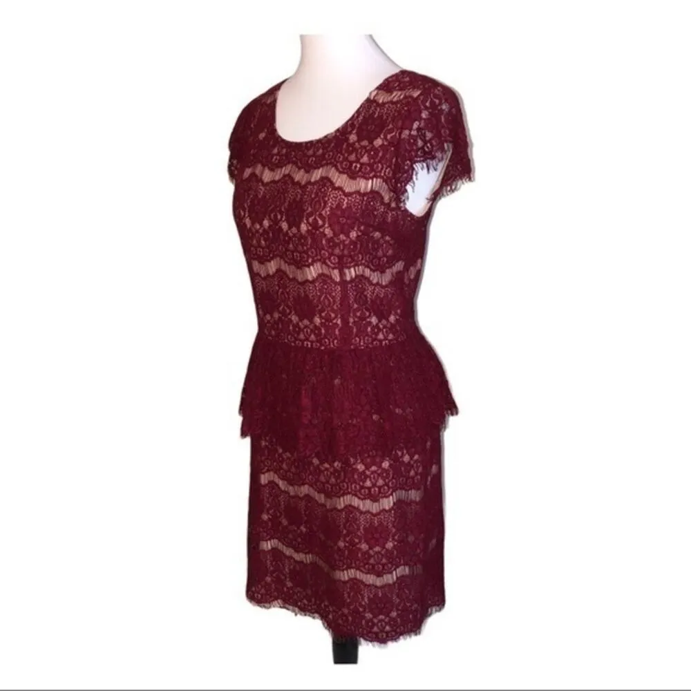 Anthro Maeve Lace Peplum Dress Wine Bordeaux Small - Image 5