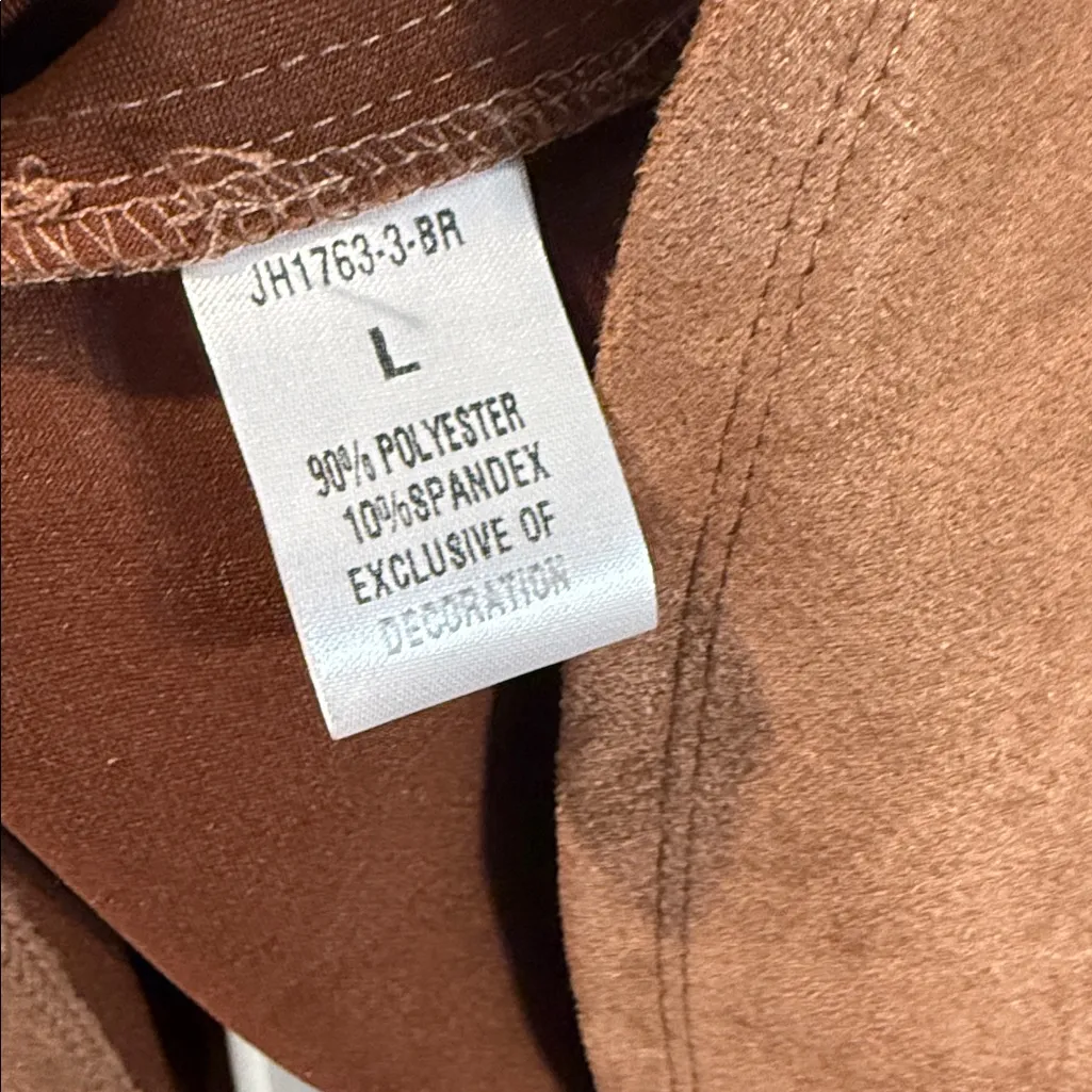 THML flutter sleeve suede midi dress in camel large - Image 5