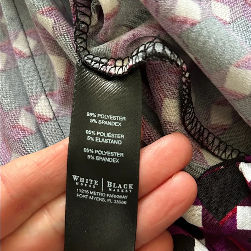 WHBM purple, black, white geometric wrap dress 6 3/4 sleeve slinky dressy​ - Image 12