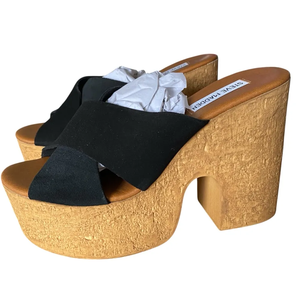 Steve Madden NWTS NIB Saffron Black Suede Platform Wedge Sandals size 9 - Image 7