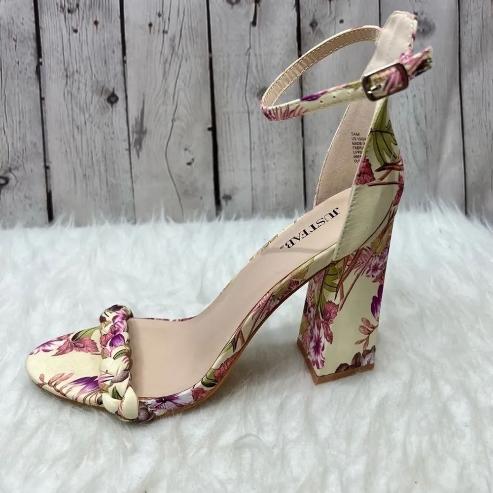JustFab  Tami Sandal Yellow Floral Ankle Strap Sandals 10 - Image 7