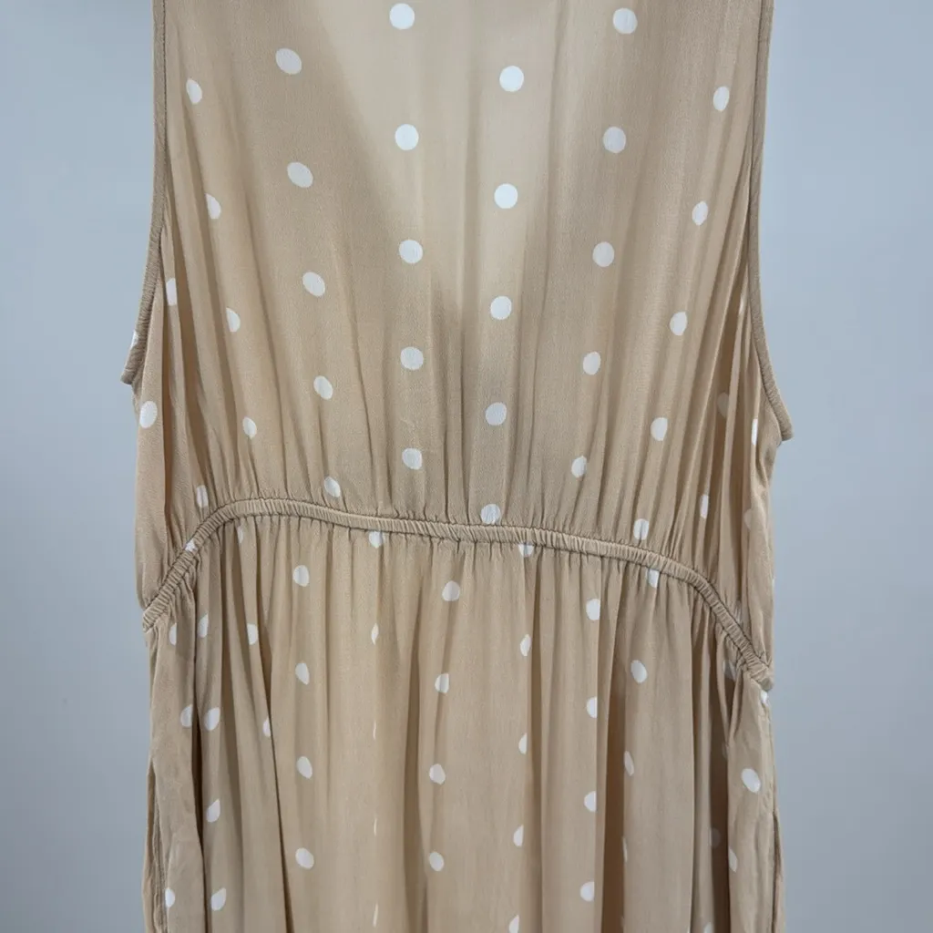 Old Navy Tan Polka Dot Midi Dress maternity ruffle sleeveless XL pockets flowy - Image 9