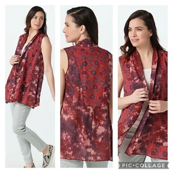 LOGO by Lori Goldstein Tie Dye Vest With Floral Print Panals Size Large - Image 2