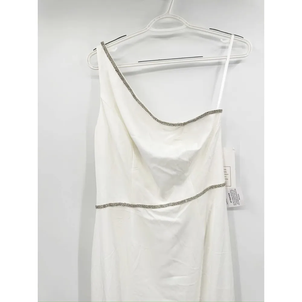 Mac Duggal 49564 White One Shoulder Rhinestone Trim Evening Dress Size 8 NWT - Image 4