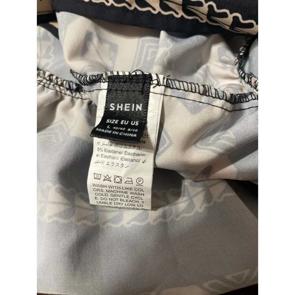 SHEIN Geo Print Batwing Sleeve Ruffle Hem Dress Size L - Image 3