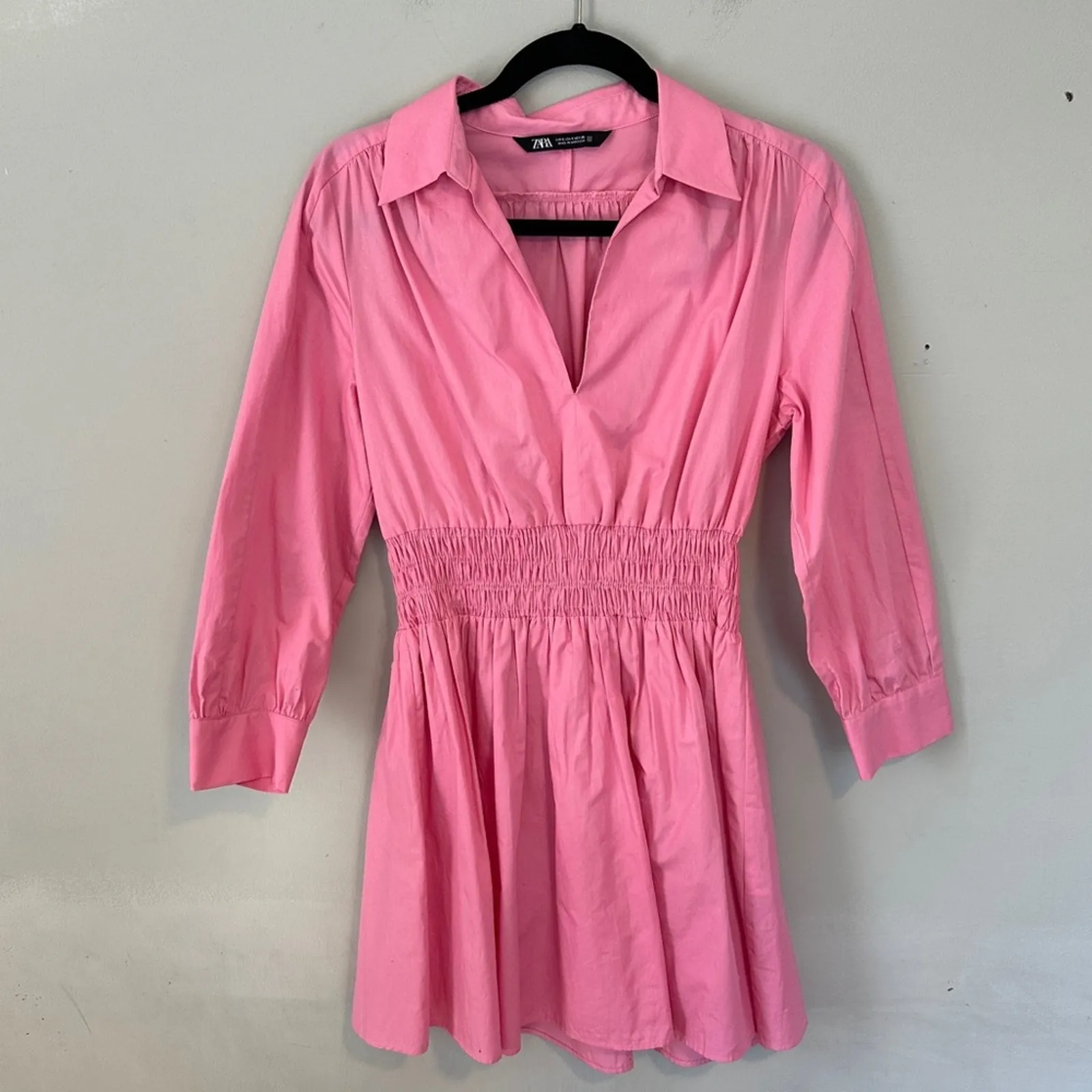 Zara Pink Poplin Mini Dress Collared Viral - Image 3