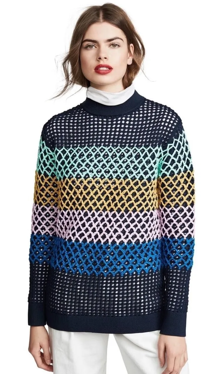 Tibi $475 Striped Crochet Knit Sweater Tunic Pullover High End Size Small - Image 1