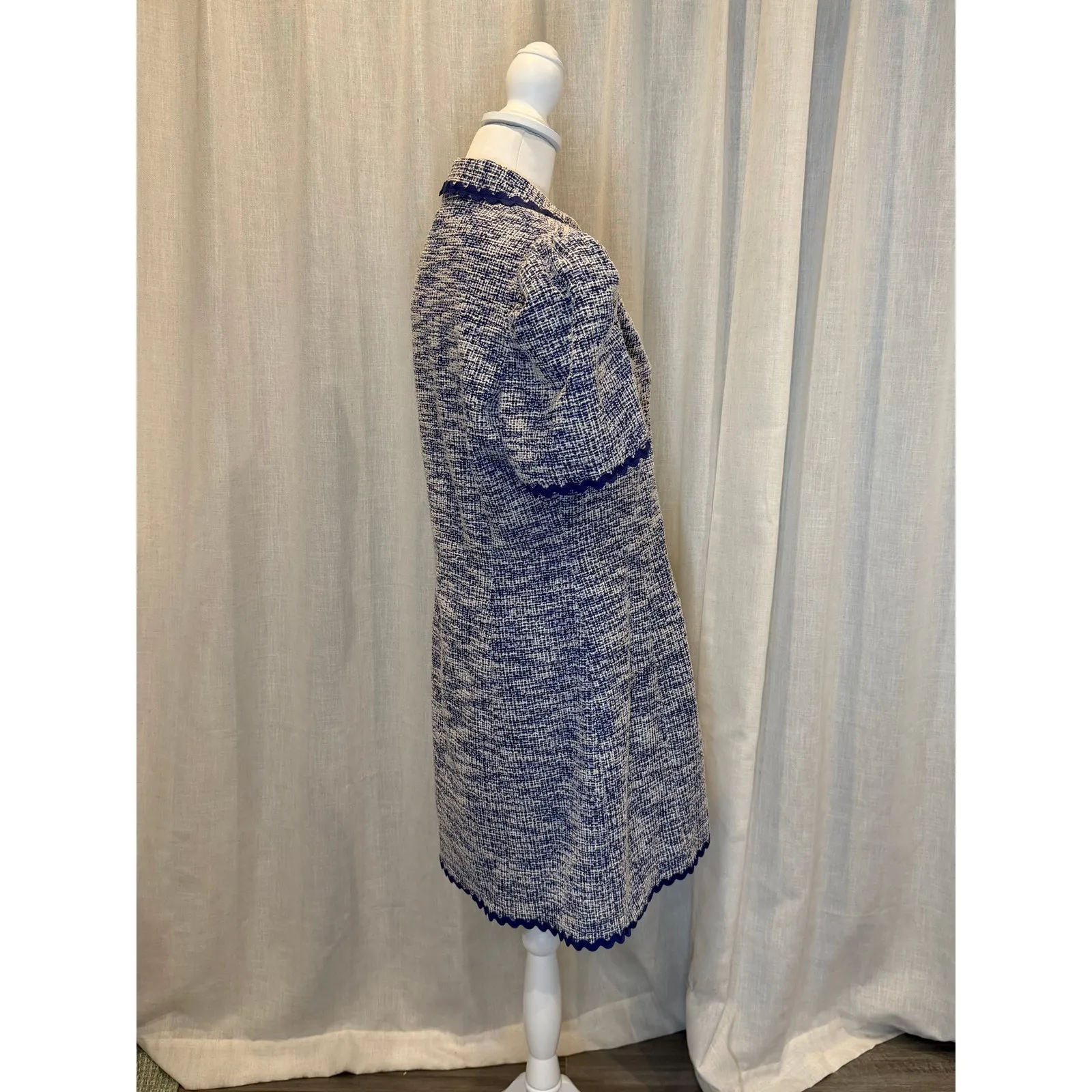 Rachel Parcell Shirt Dress Womens Blue Tweed Scallop Trim Button Front Preppy - Image 7