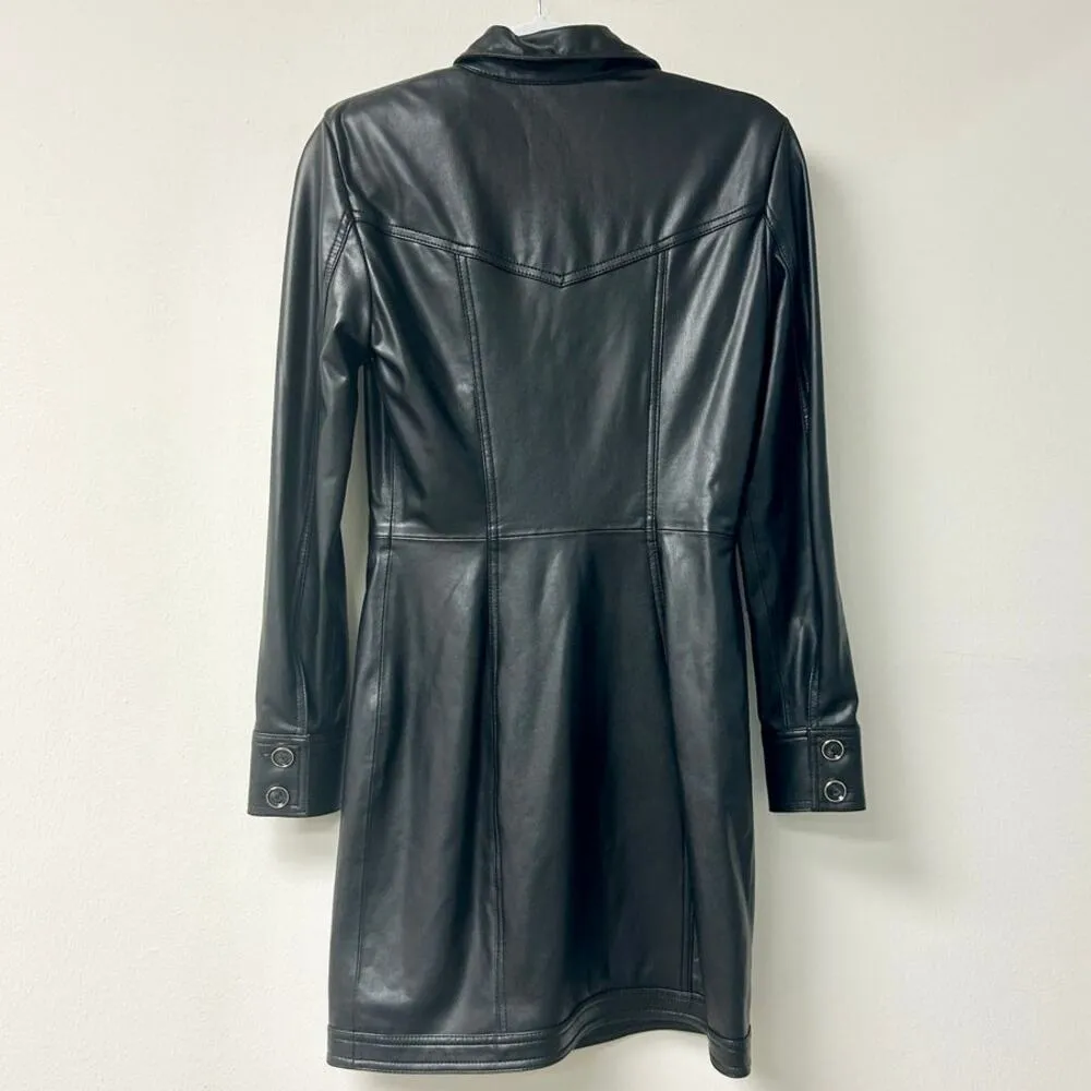 NWT Veronica Beard Garrett Vegan Leather Long Sleeve Mini Dress Black Women's 2 - Image 6