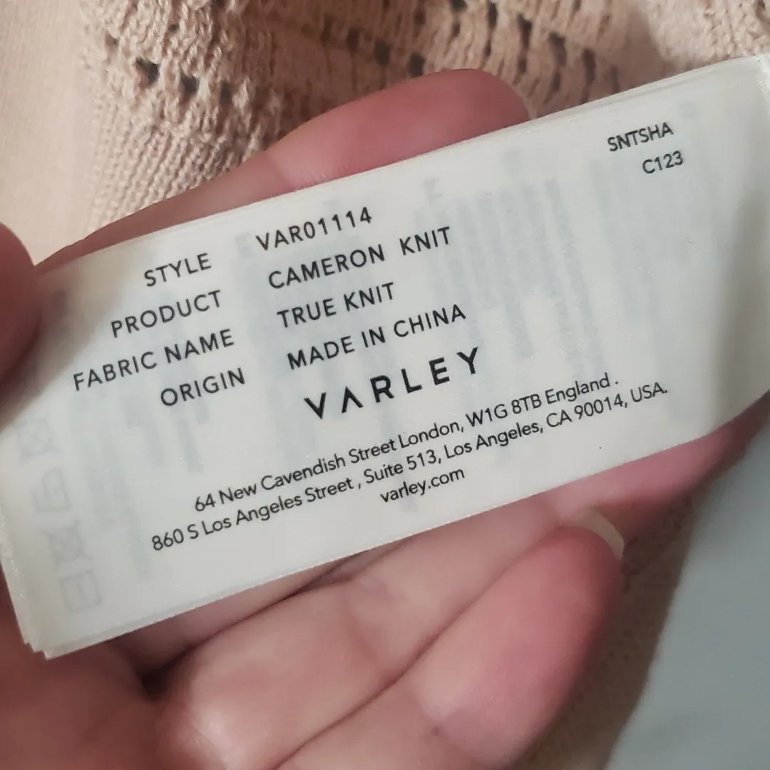 Varley Cameron Knit Zippered Cardigan Sweater Nude Taupe Open Knit Longsleeve - Image 13