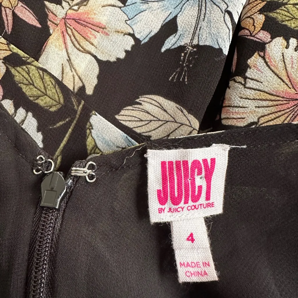 Juicy Couture Black Floral Jumpsuit Ladybugs Sample Rare Wide Leg Dark Fall - Image 8