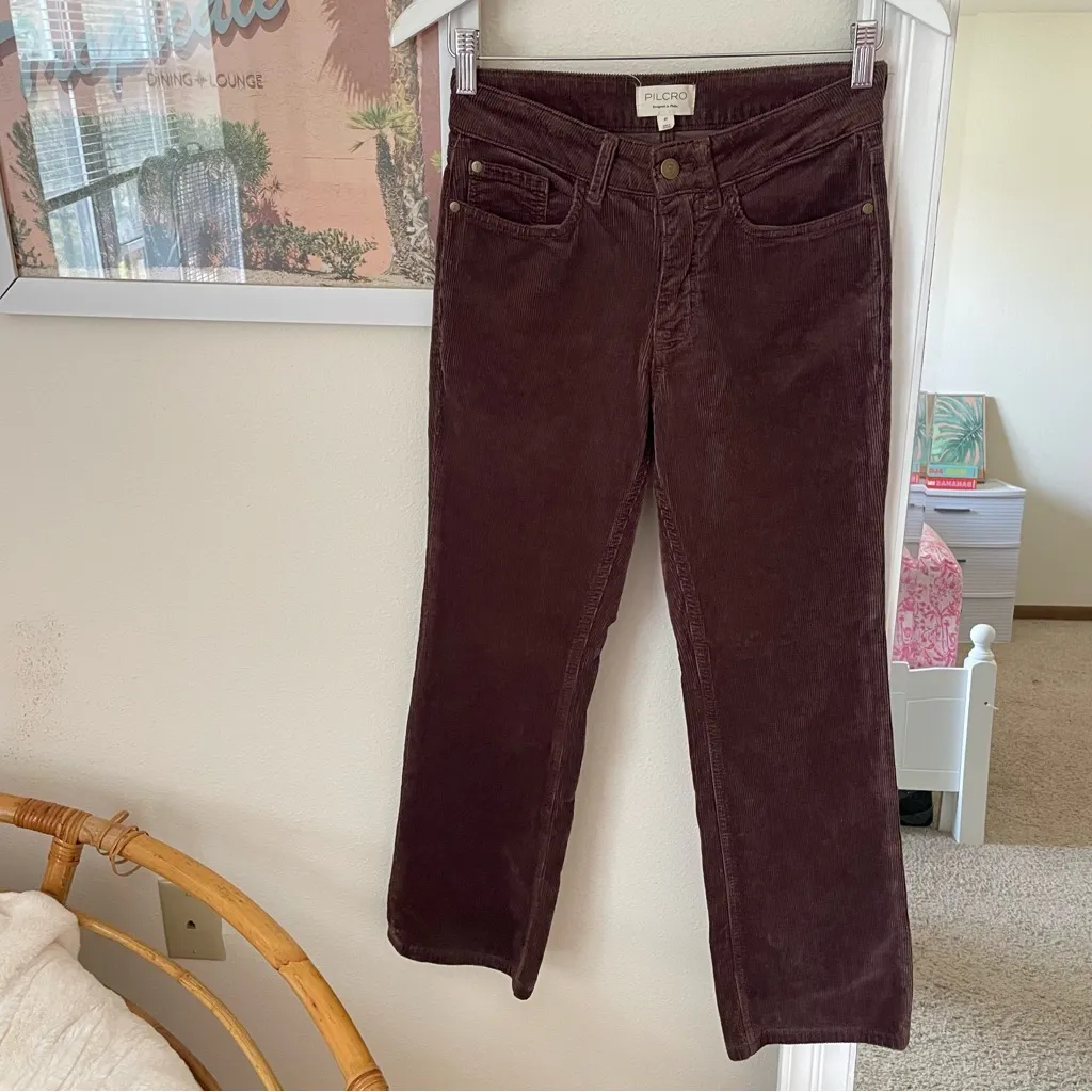 Anthropologie Pilcro Yaya Corduroy Crop Flare Pants in Dark Brown Size 27 - Image 4