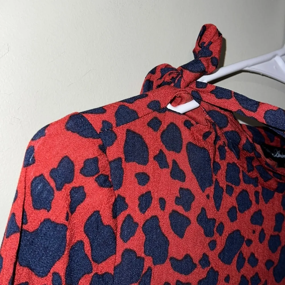 Andree by Unit small pullover dress with tie on shoulder rust blue spotted lined - Image 3