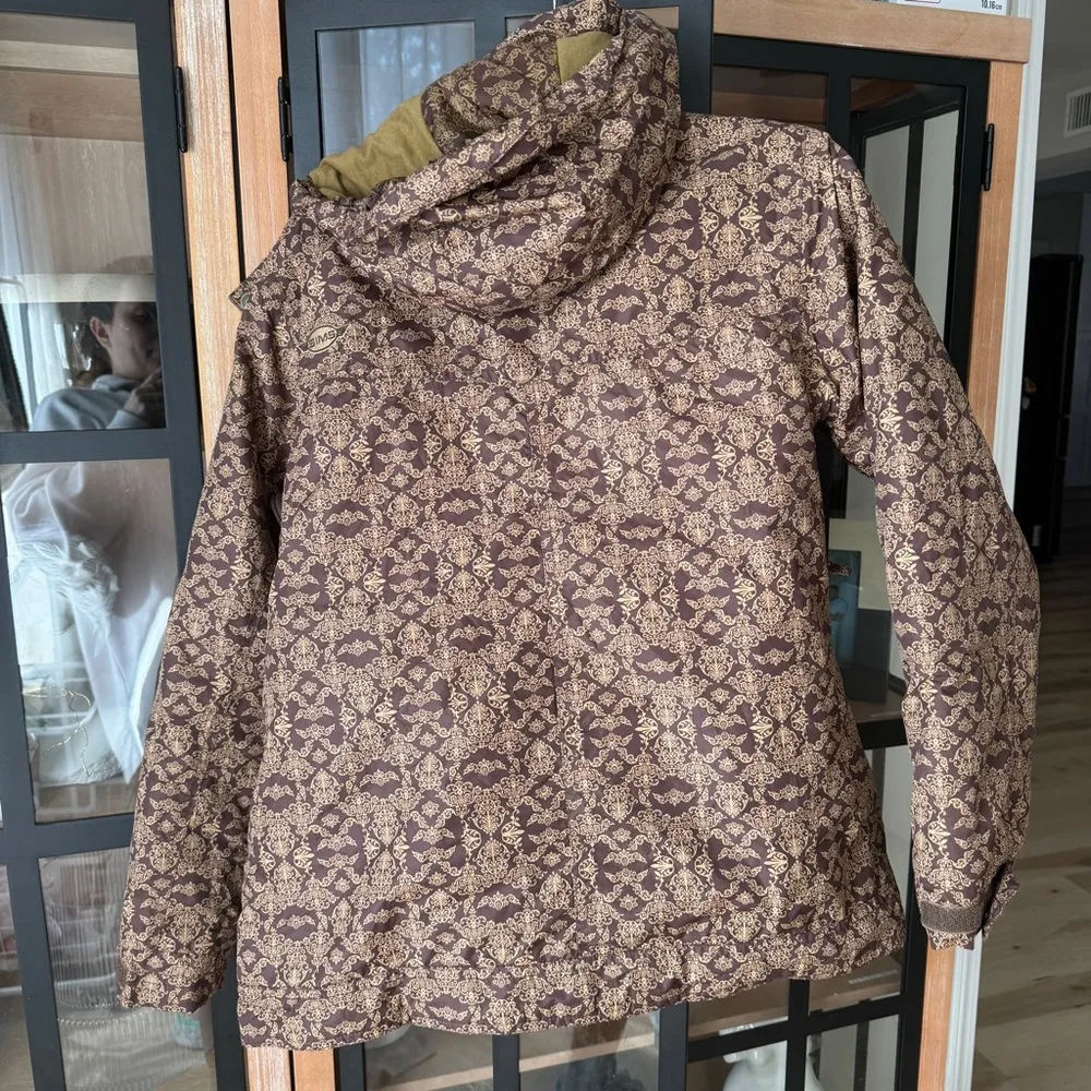 90s Vintage Sims Paisley print ski jacket puffer hooded pockets insulated snow Tan Size M - Image 3
