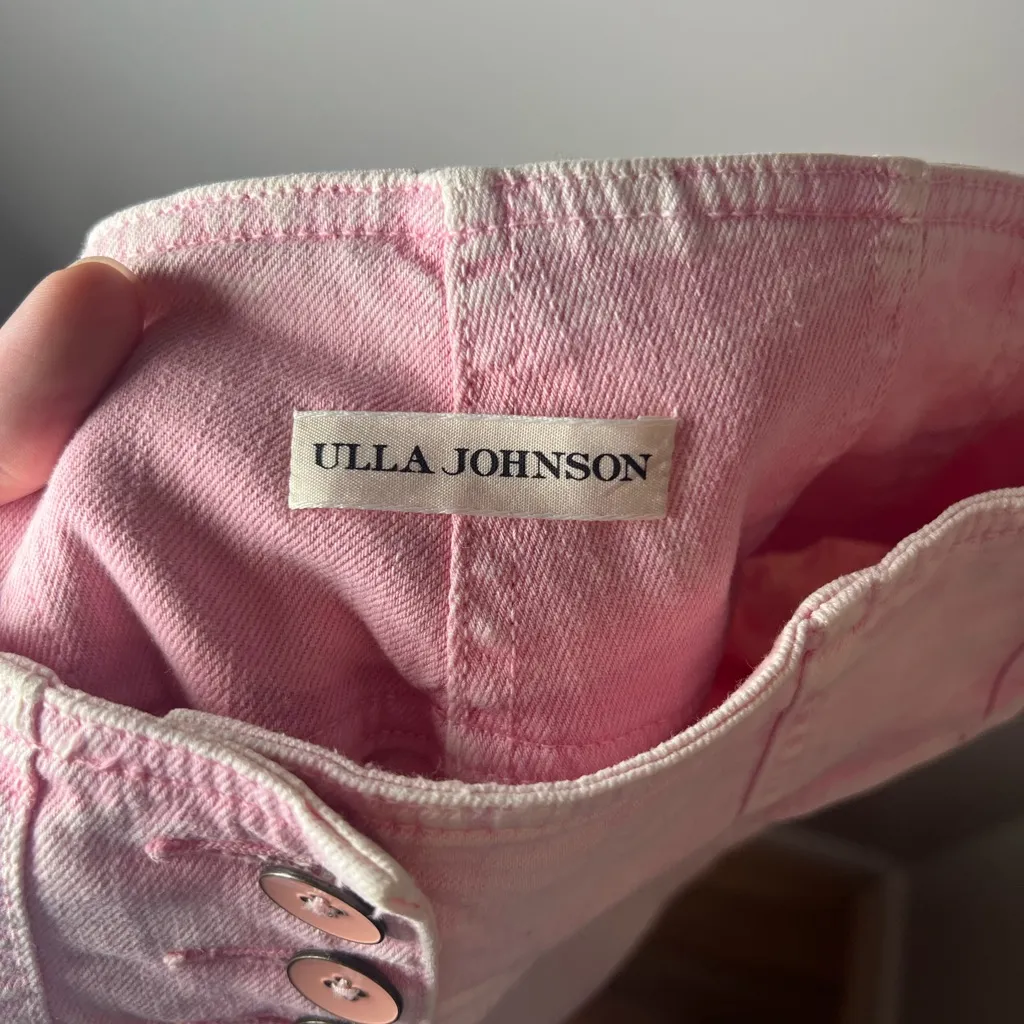 Ulla Johnson Ellis Pink Acid Wash High Waist Button Wide Leg Jeans Boho Size 0 - Image 6