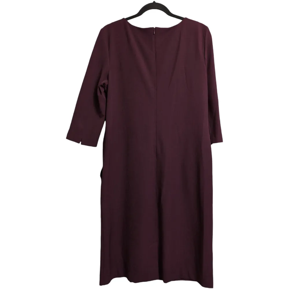 MM LaFleur Eggplant Sheath Dress Crew Neck 3/4 Sleeves Pockets Back Zip Size 14 - Image 3